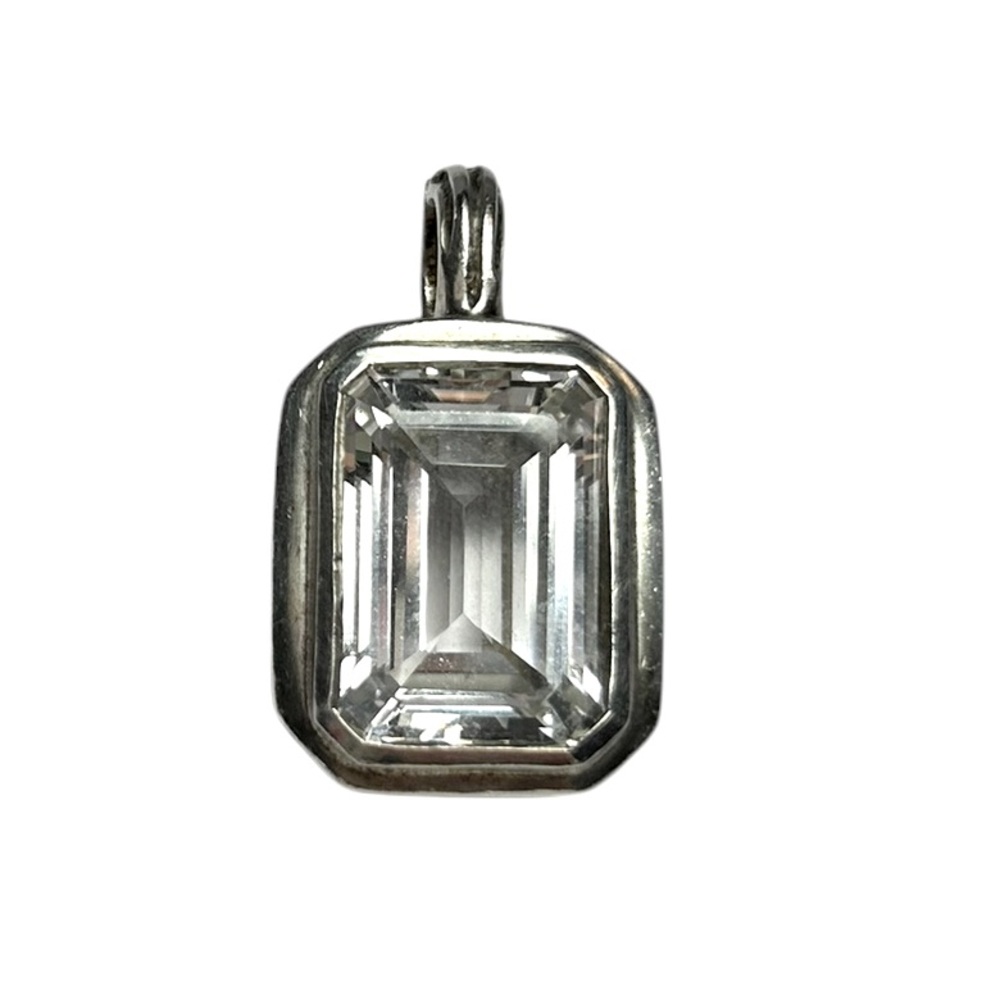 RARE Slane & Slane Emerald Cut Quartz & Sterling Silver Necklace Pendant Charm